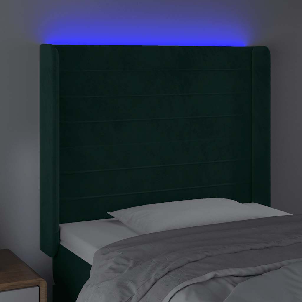 LED Kopfteil Dunkelgrün 93x16x118/128 cm Samt