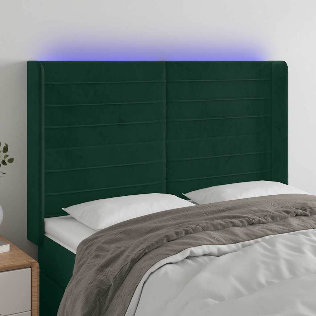 LED Kopfteil Dunkelgrün 147x16x118/128 cm Samt