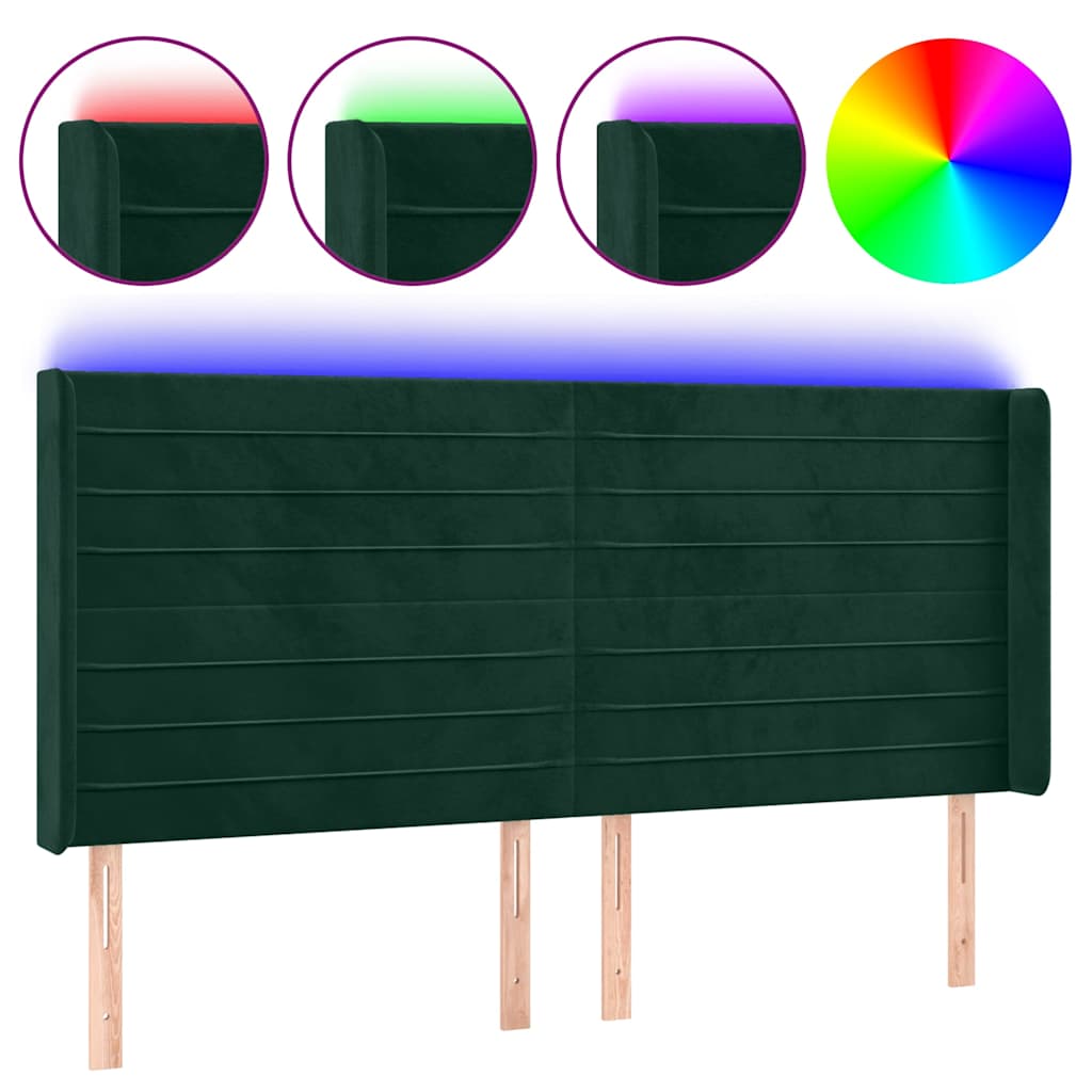 LED Kopfteil Dunkelgrün 163x16x118/128 cm Samt