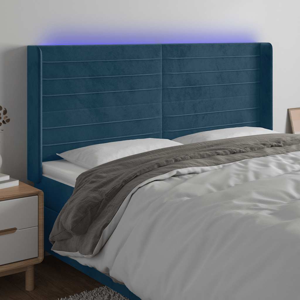 LED Kopfteil Dunkelblau 183x16x118/128 cm Samt