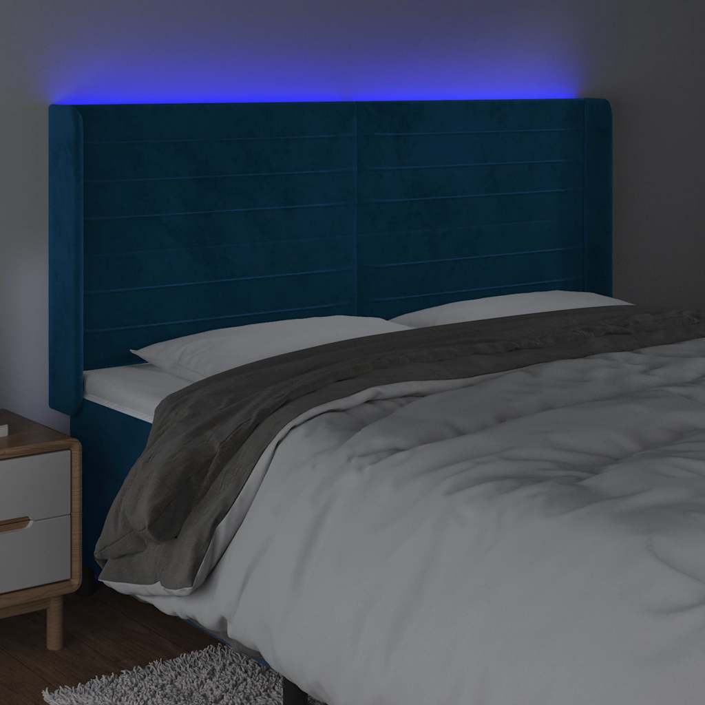 LED Kopfteil Dunkelblau 203x16x118/128 cm Samt