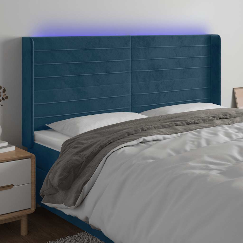 LED Kopfteil Dunkelblau 203x16x118/128 cm Samt