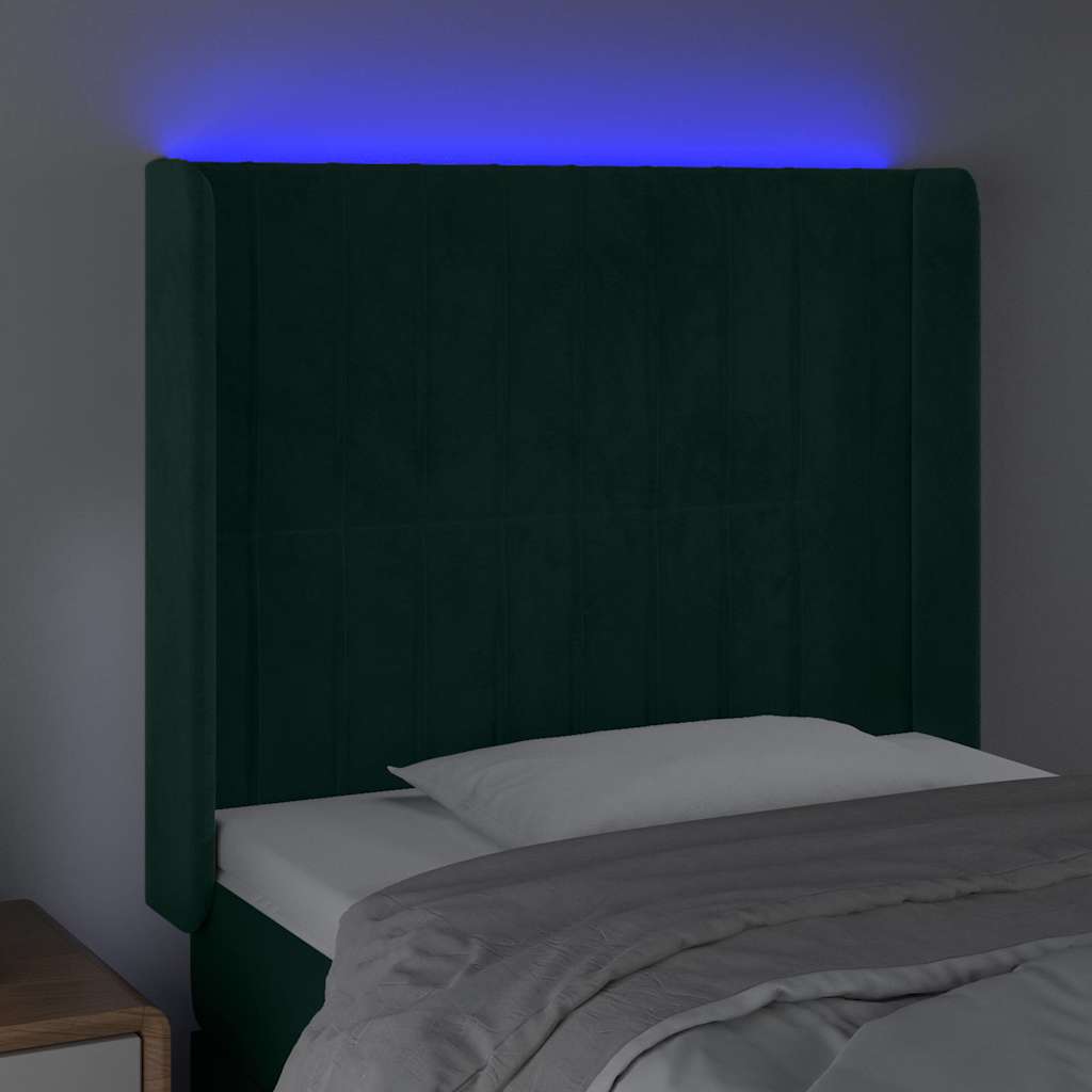 LED Kopfteil Dunkelgrün 93x16x118/128 cm Samt