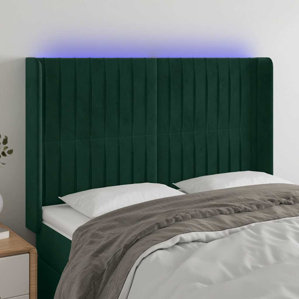 LED Kopfteil Dunkelgrün 147x16x118/128 cm Samt