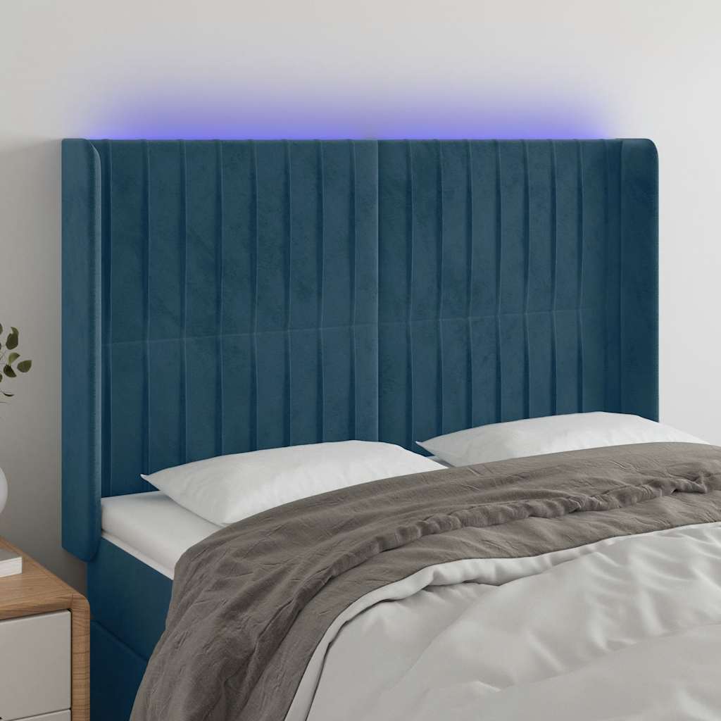 LED Kopfteil Dunkelblau 147x16x118/128 cm Samt