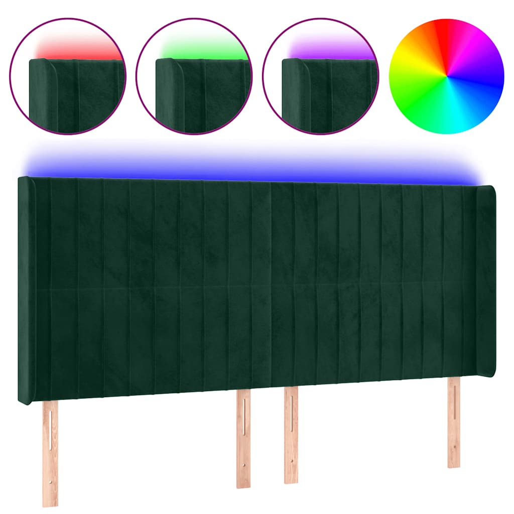 LED Kopfteil Dunkelgrün 163x16x118/128 cm Samt