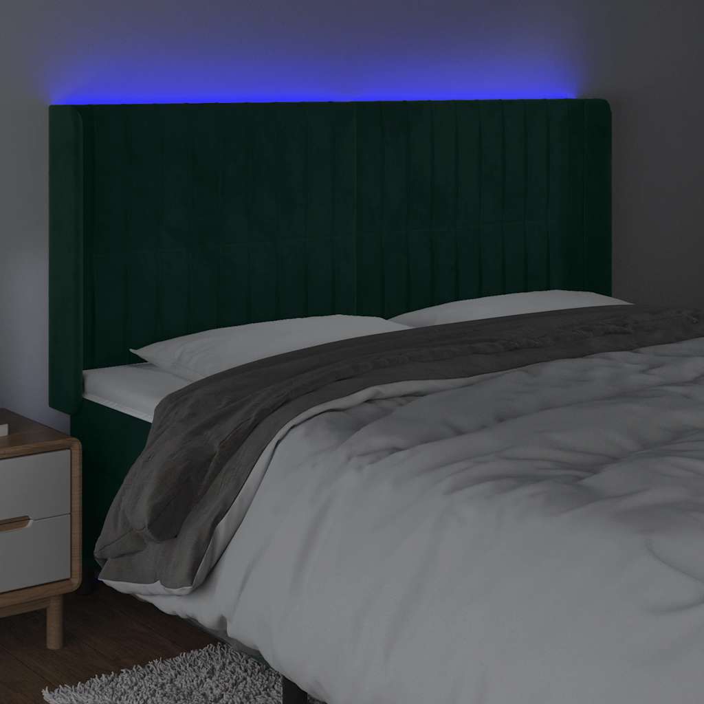 LED Kopfteil Dunkelgrün 163x16x118/128 cm Samt