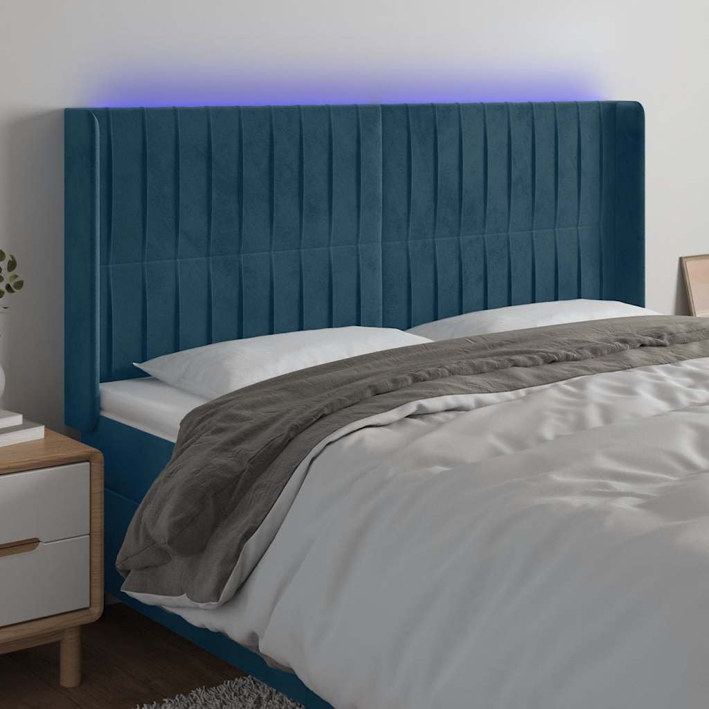LED Kopfteil Dunkelblau 163x16x118/128 cm Samt