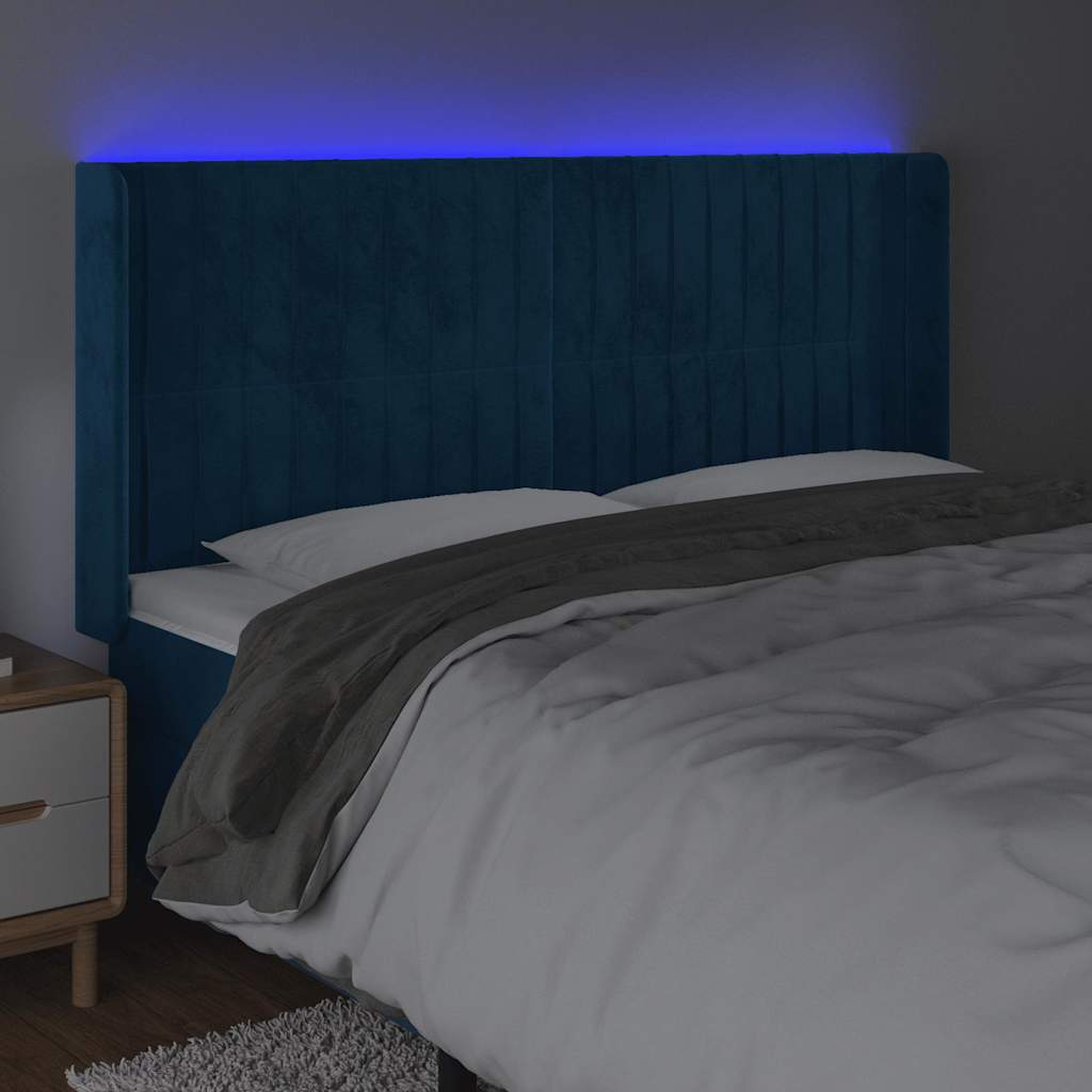 LED Kopfteil Dunkelblau 183x16x118/128 cm Samt