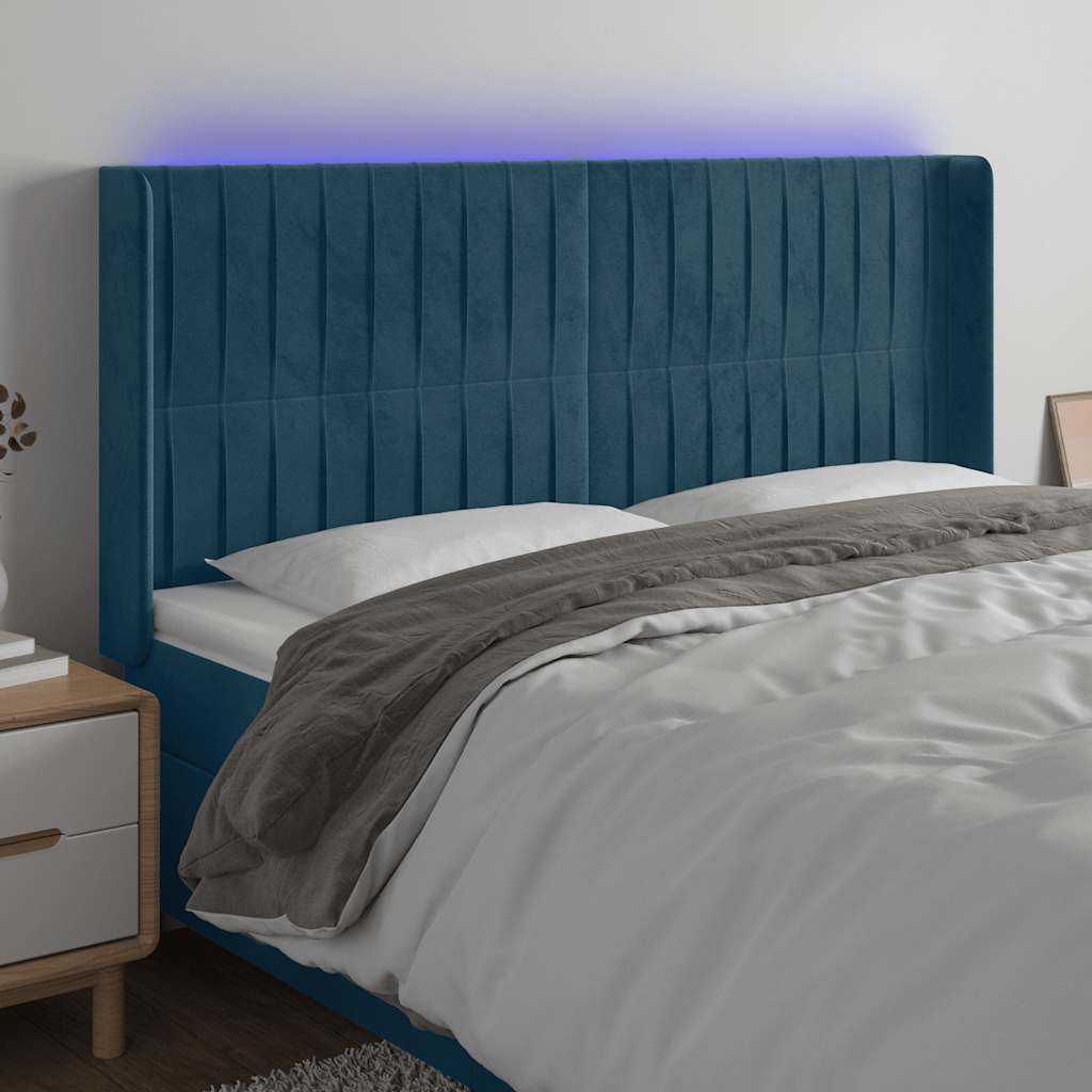 LED Kopfteil Dunkelblau 183x16x118/128 cm Samt