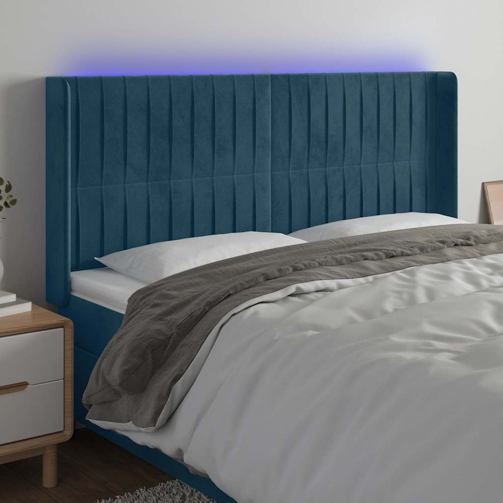 LED Kopfteil Dunkelblau 203x16x118/128 cm Samt