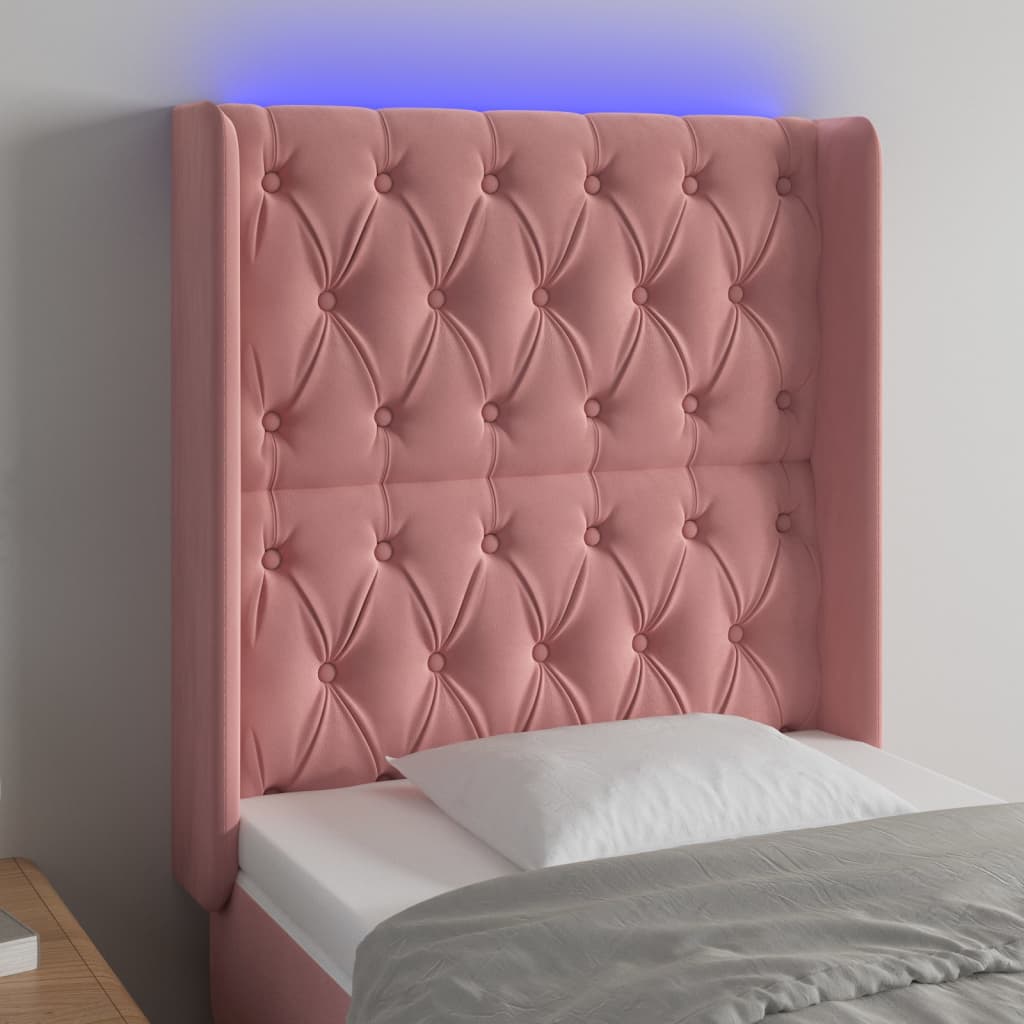 LED Kopfteil Rosa 83x16x118/128 cm Samt