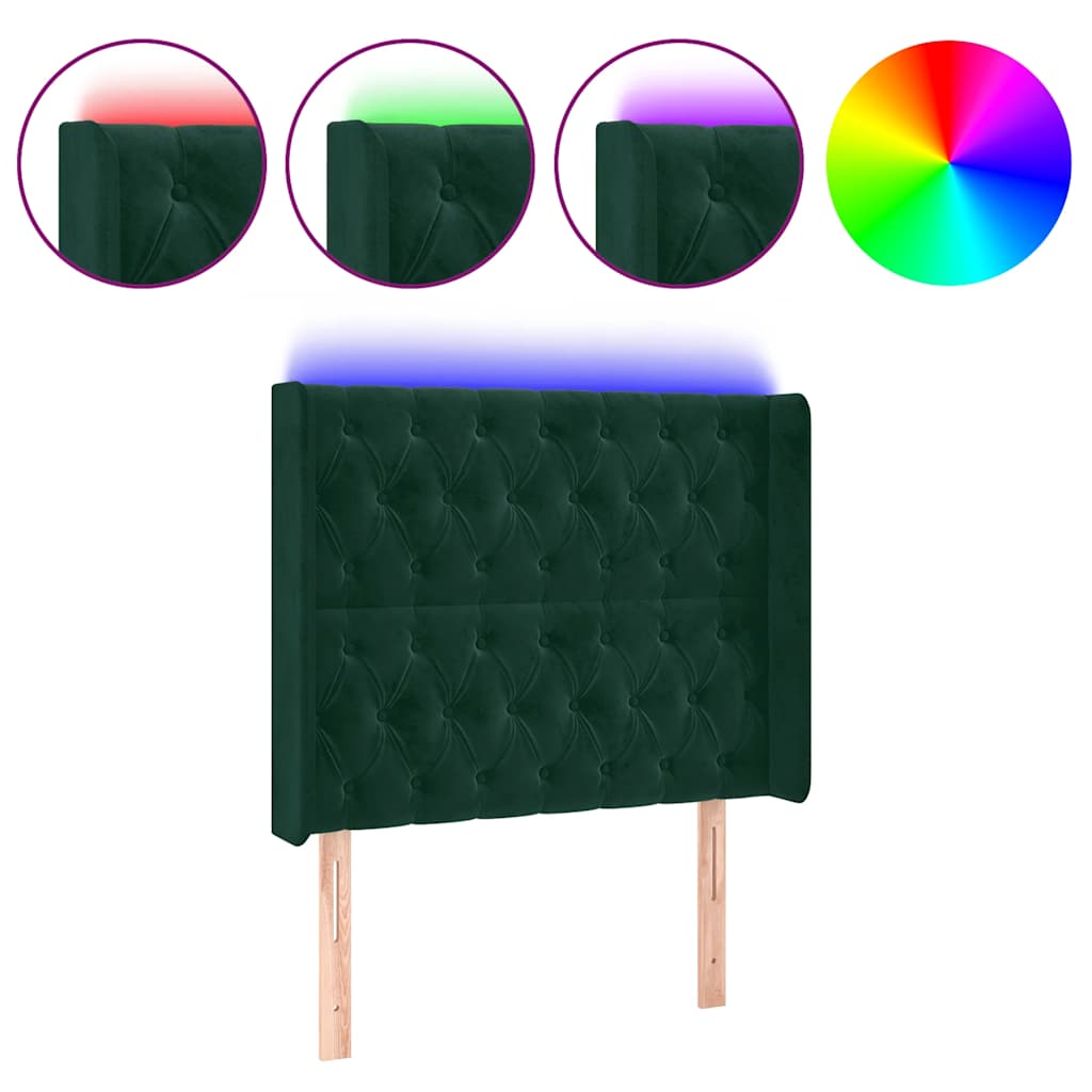 LED Kopfteil Dunkelgrün 93x16x118/128 cm Samt