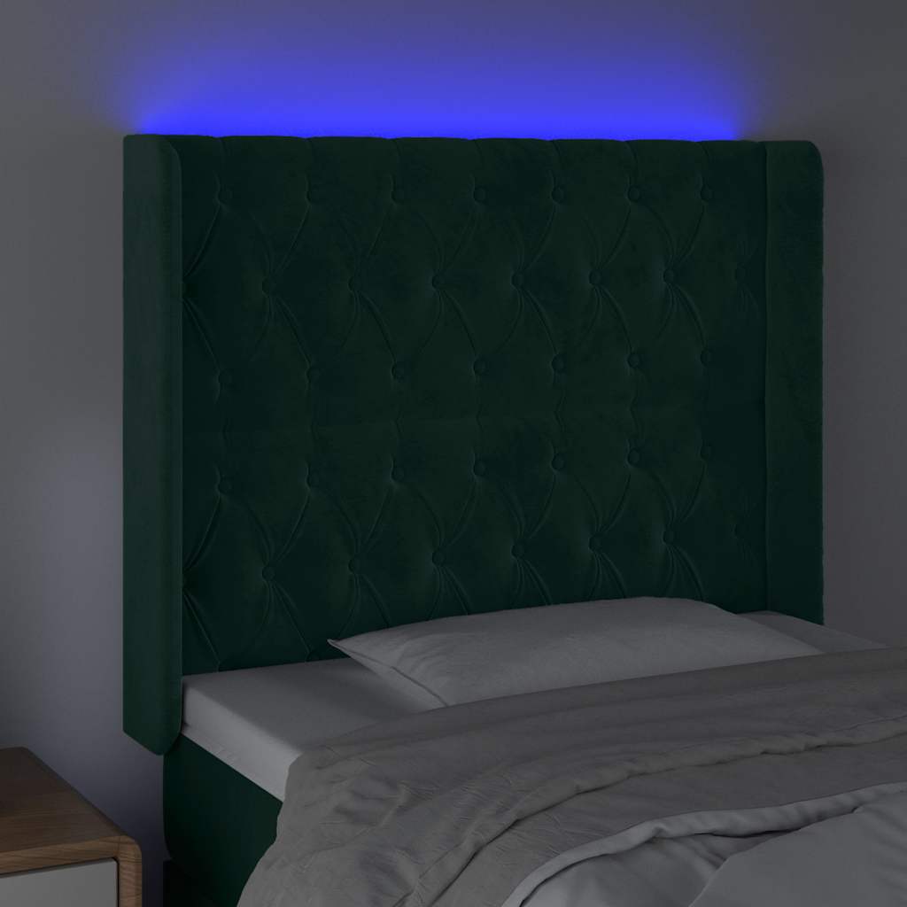 LED Kopfteil Dunkelgrün 93x16x118/128 cm Samt