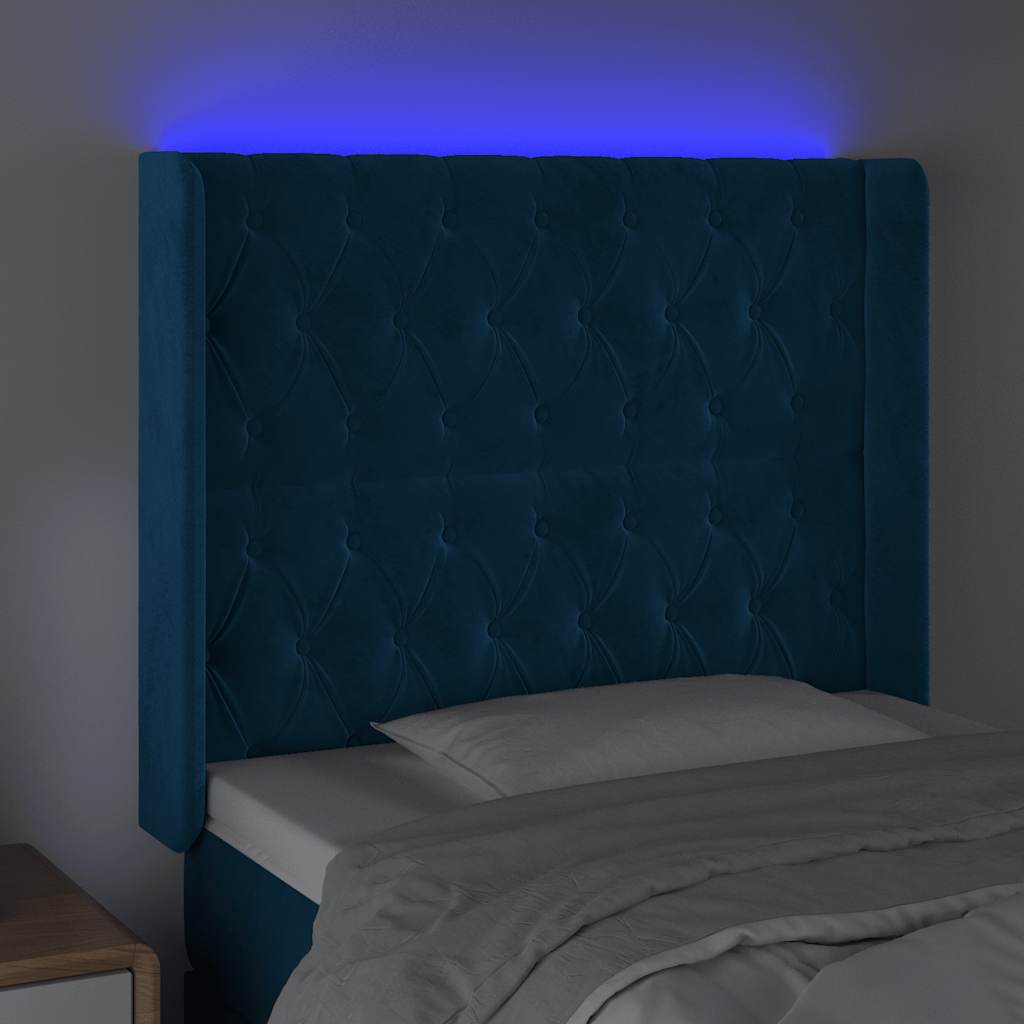 LED Kopfteil Dunkelblau 93x16x118/128 cm Samt