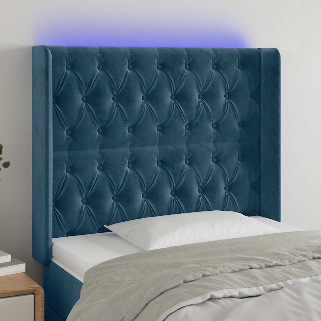 LED Kopfteil Dunkelblau 93x16x118/128 cm Samt