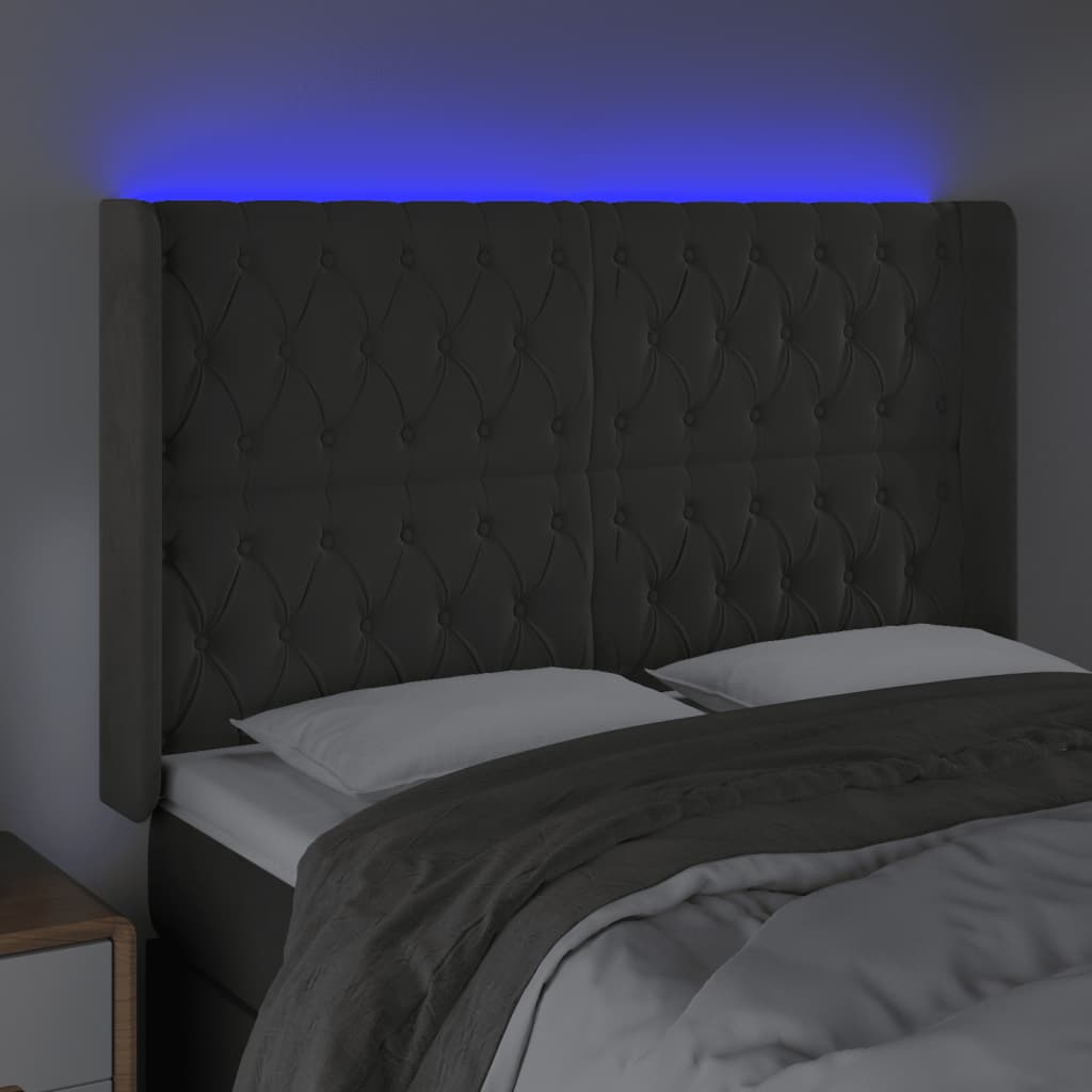 LED Kopfteil Dunkelgrau 163x16x118/128 cm Samt
