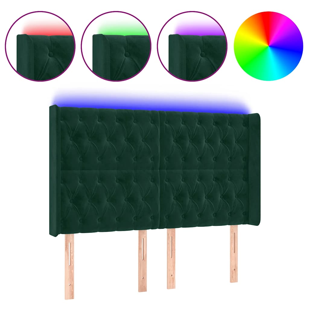 LED Kopfteil Dunkelgrün 163x16x118/128 cm Samt