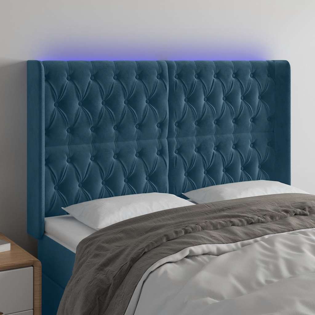 LED Kopfteil Dunkelblau 163x16x118/128 cm Samt