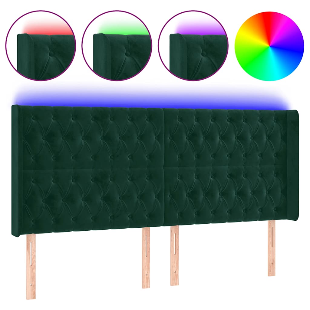 LED Kopfteil Dunkelgrün 183x16x118/128 cm Samt