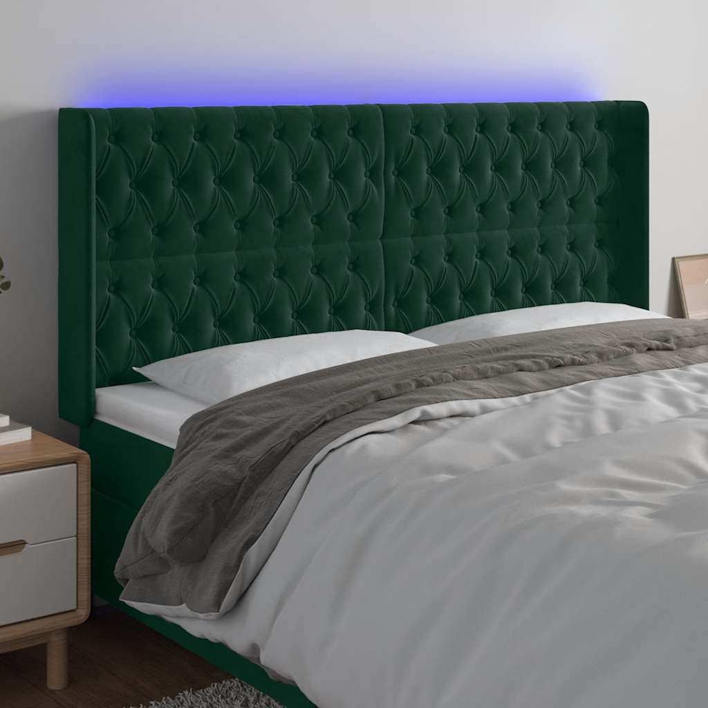 LED Kopfteil Dunkelgrün 183x16x118/128 cm Samt