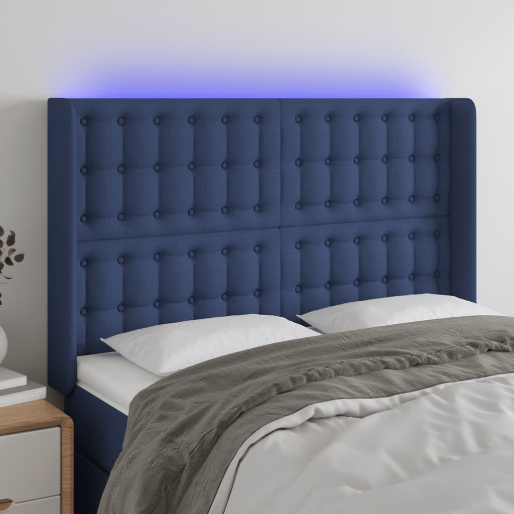 LED Kopfteil Blau 147x16x118/128 cm Stoff
