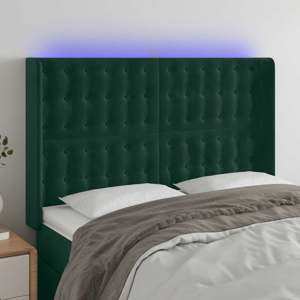 LED Kopfteil Dunkelgrün 147x16x118/128 cm Samt