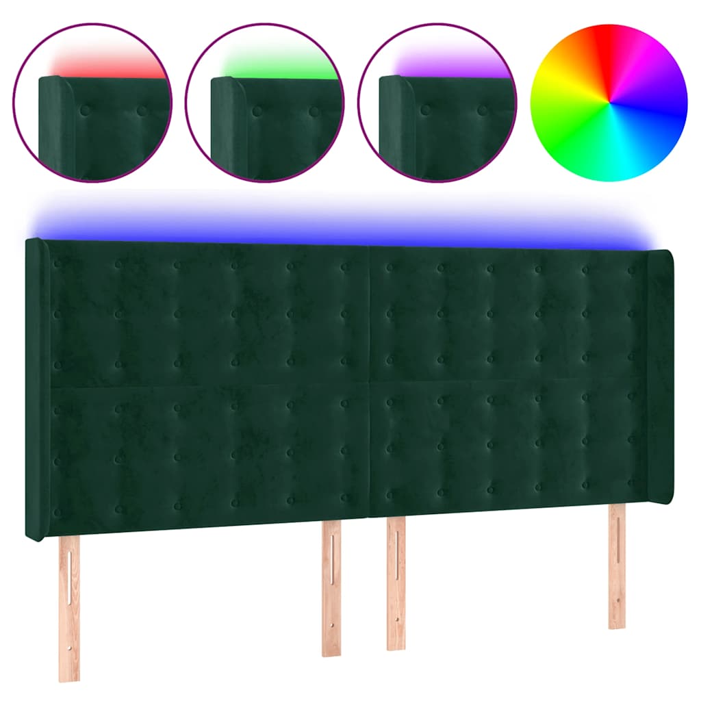 LED Kopfteil Dunkelgrün 163x16x118/128 cm Samt