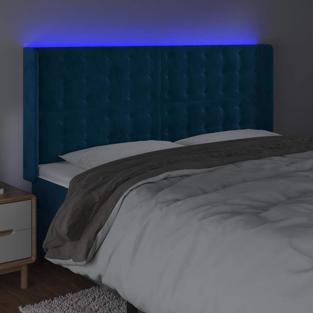 LED Kopfteil Dunkelblau 183x16x118/128 cm Samt