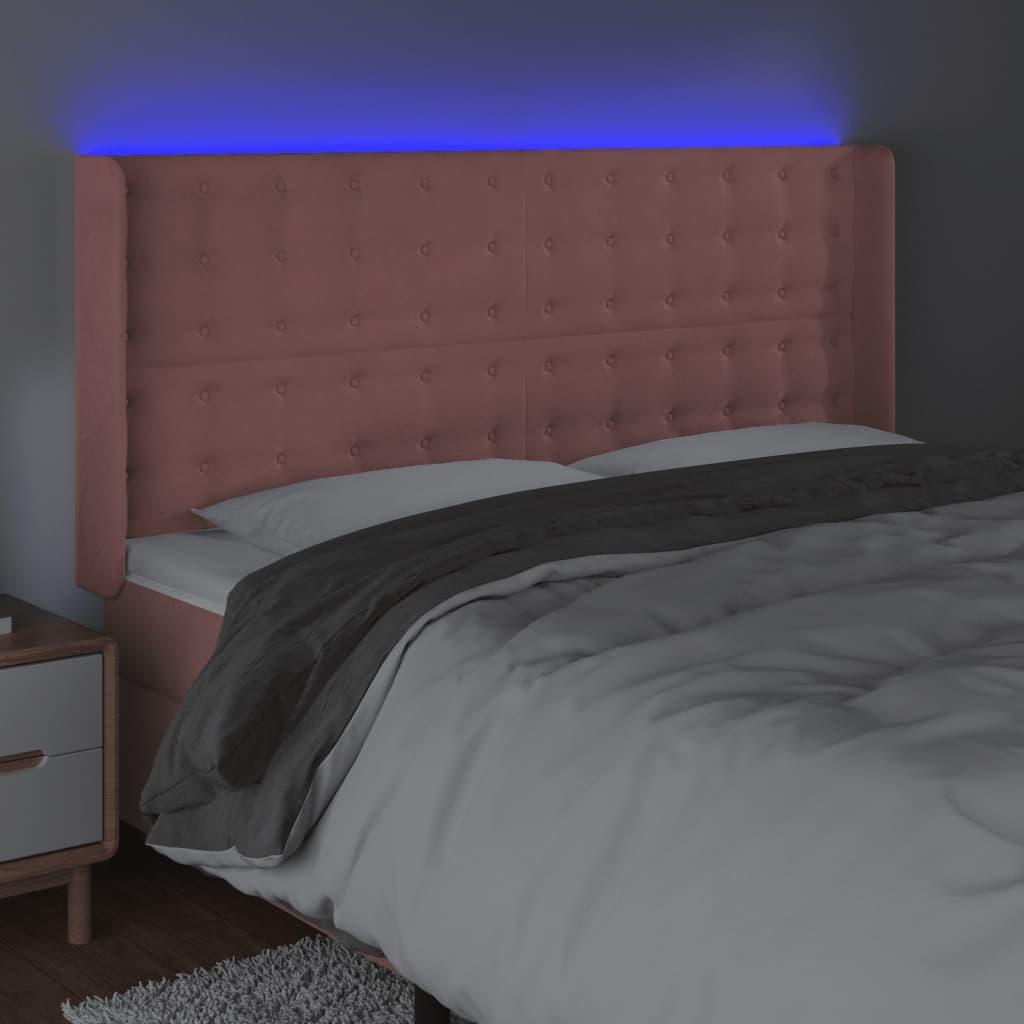 LED Kopfteil Rosa 183x16x118/128 cm Samt