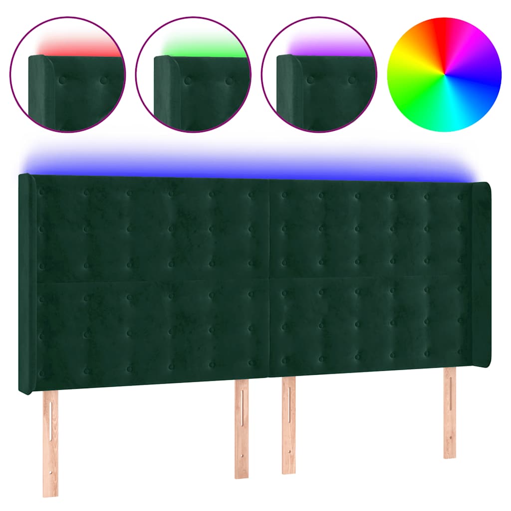 LED Kopfteil Dunkelgrün 203x16x118/128 cm Samt