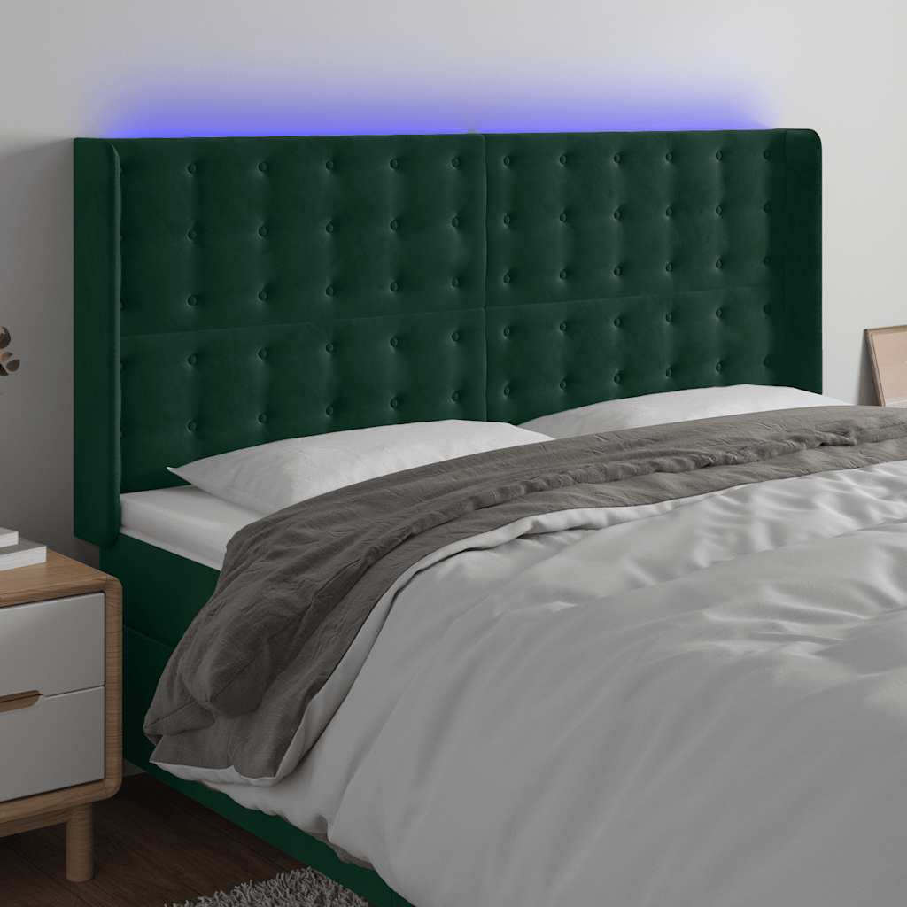 LED Kopfteil Dunkelgrün 203x16x118/128 cm Samt