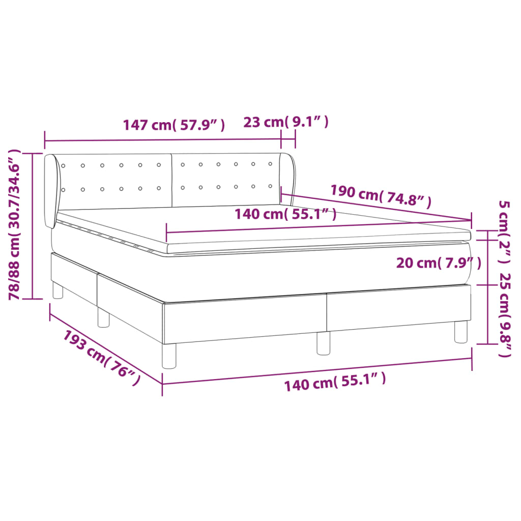 Boxspringbett mit Matratze Taupe 140x190 cm Stoff