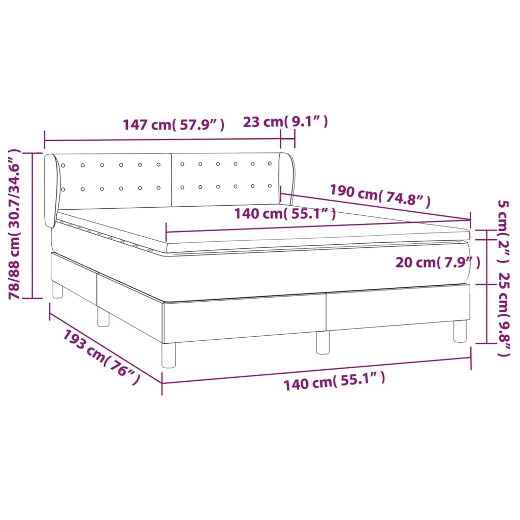 Boxspringbett mit Matratze Blau 140x190 cm Stoff