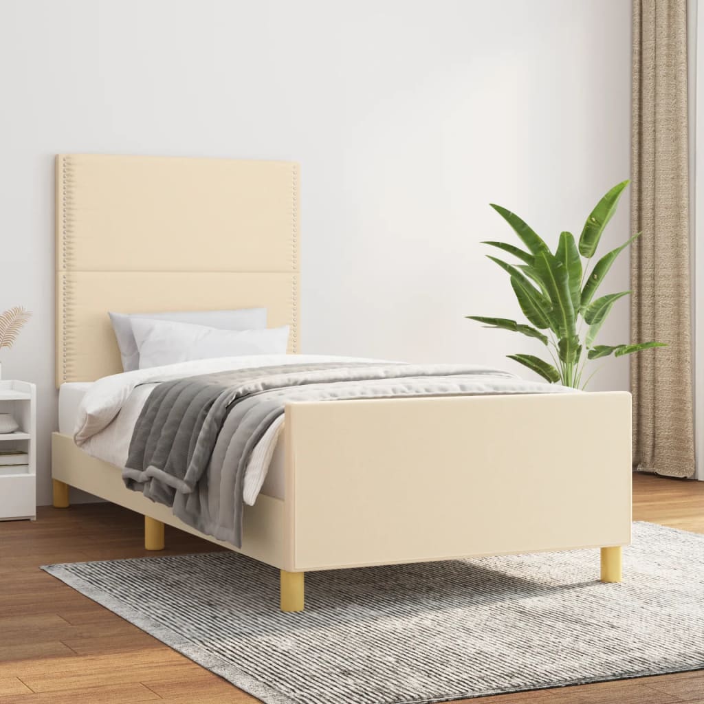 Bettgestell ohne Matratze Creme 90x190 cm Stoff