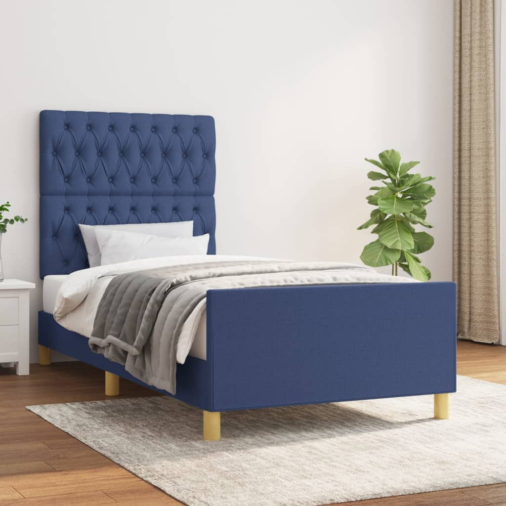 Bettgestell ohne Matratze Blau 90x190 cm Stoff