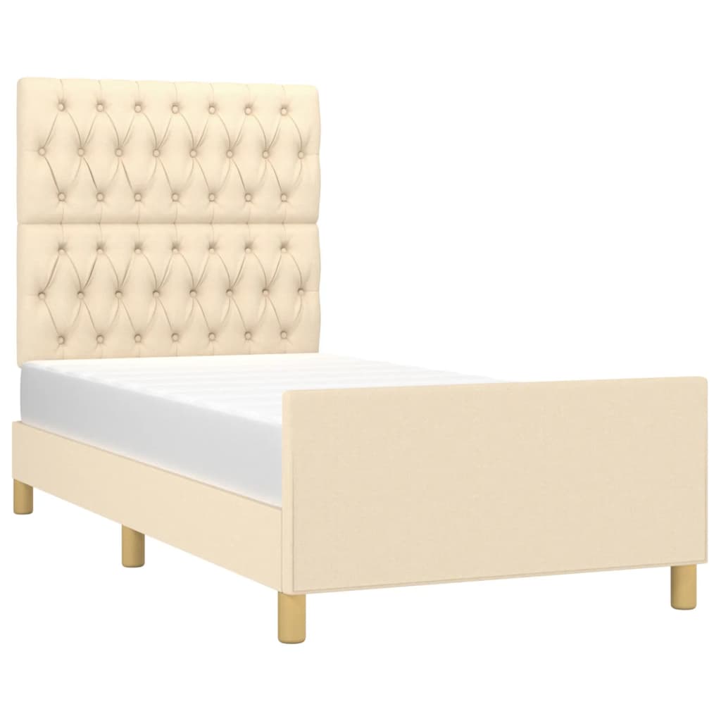 Bettgestell ohne Matratze Creme 90x200 cm Stoff