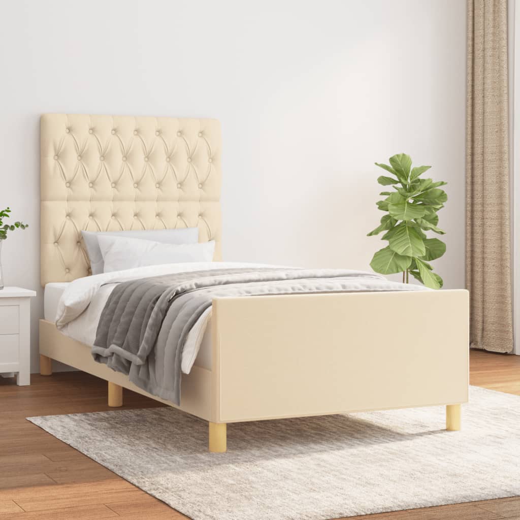 Bettgestell ohne Matratze Creme 90x200 cm Stoff