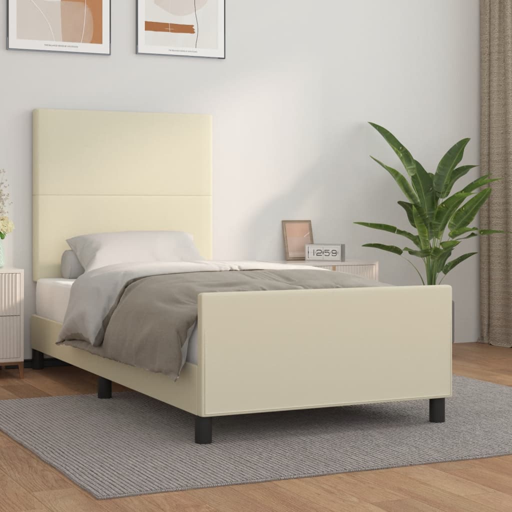 Bettgestell mit Kopfteil Creme 80x200 cm Kunstleder