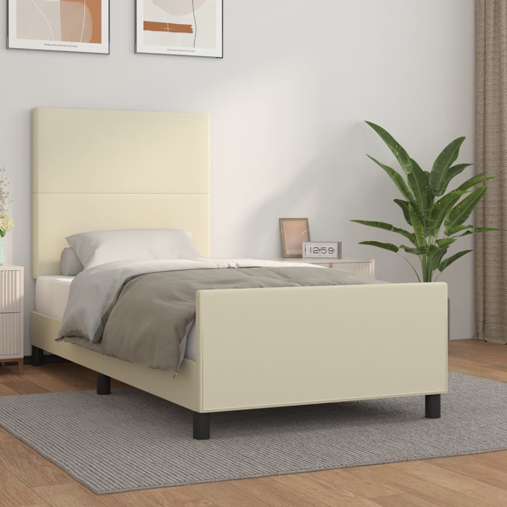 Bettgestell mit Kopfteil Creme 90x190 cm Kunstleder