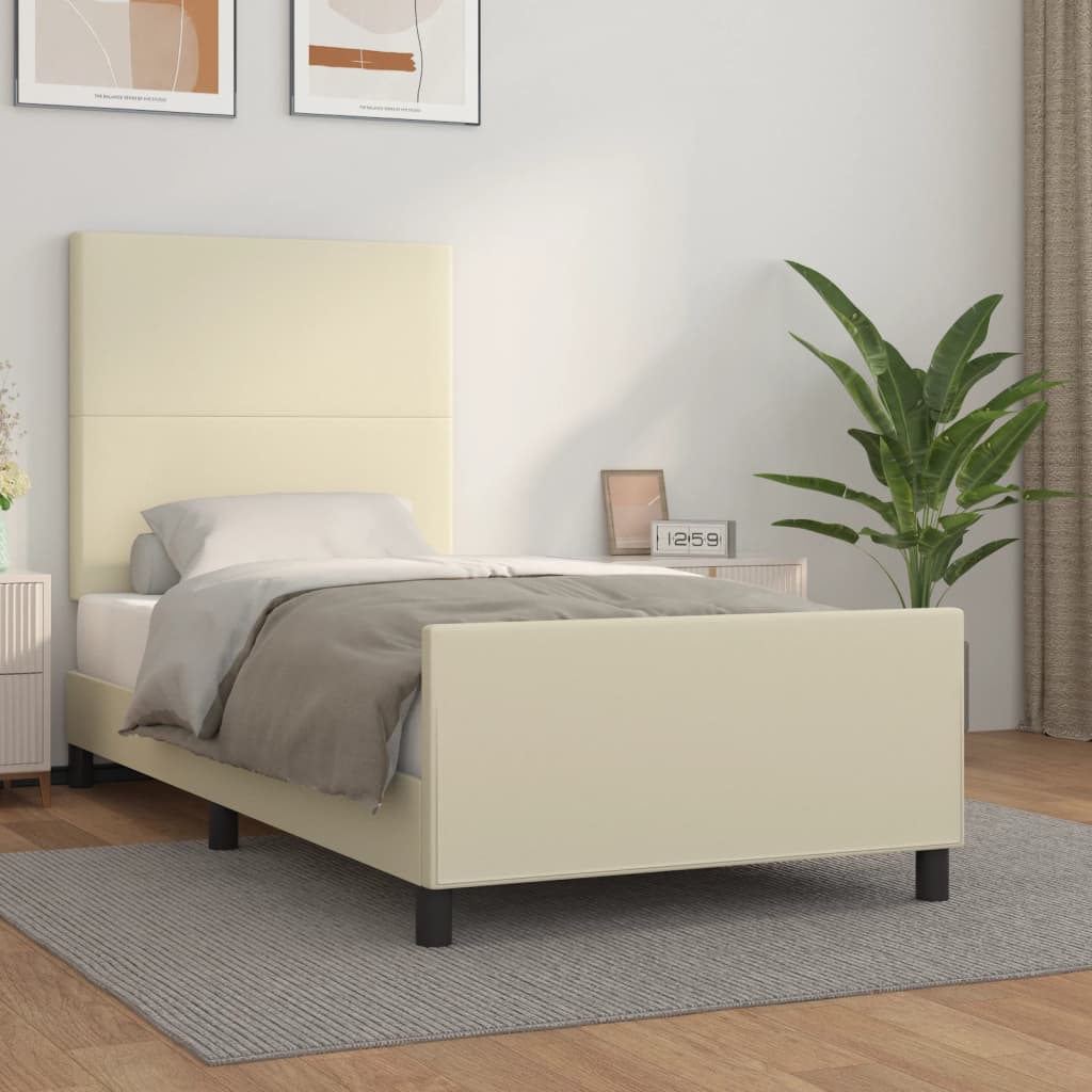 Bettgestell mit Kopfteil Creme 90x200 cm Kunstleder