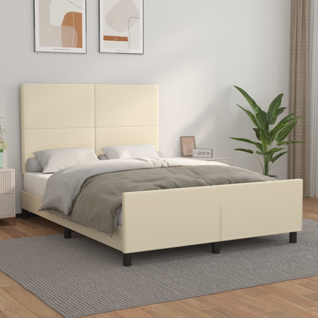 Bettgestell mit Kopfteil Creme 140x190 cm Kunstleder