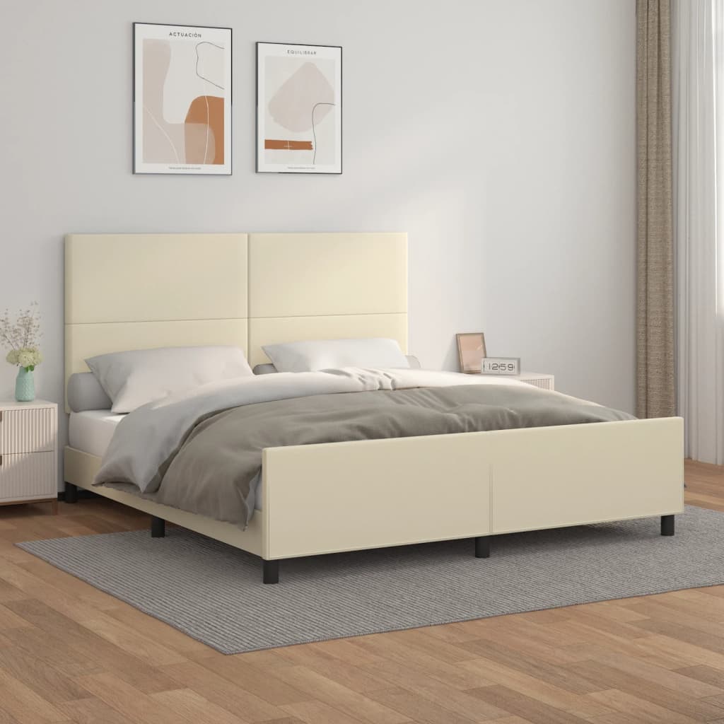 Bettgestell mit Kopfteil Creme 160x200 cm Kunstleder