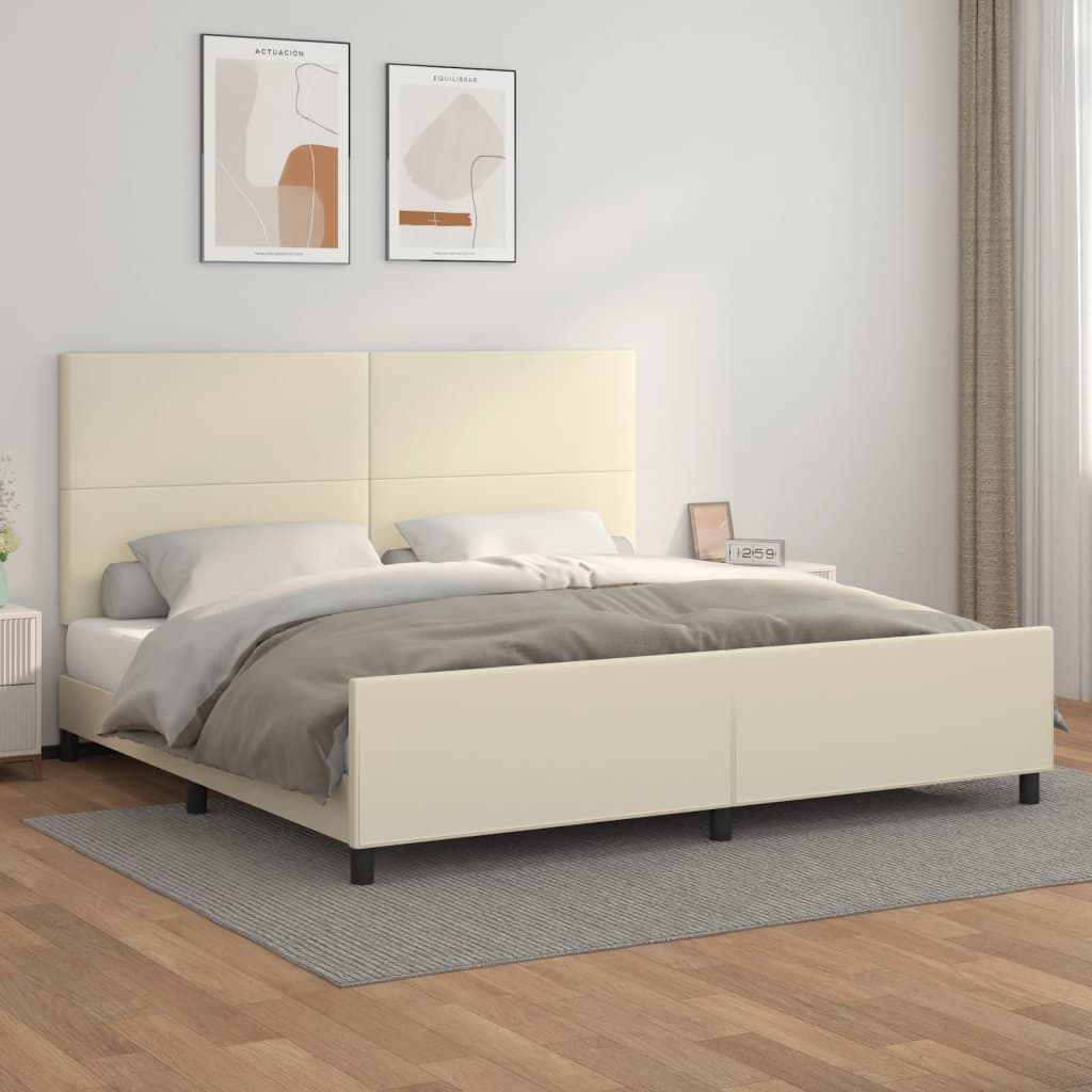 Bettgestell mit Kopfteil Creme 200x200 cm Kunstleder