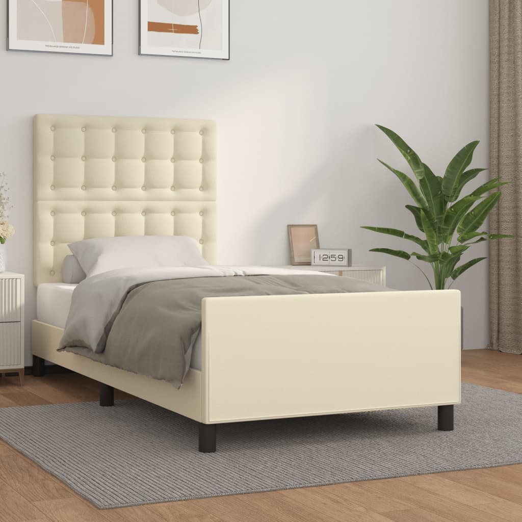 Bettgestell mit Kopfteil Creme 90x190 cm Kunstleder