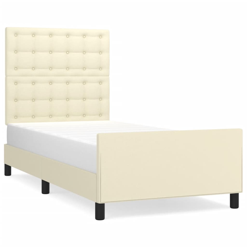 Bettgestell mit Kopfteil Creme 90x200 cm Kunstleder