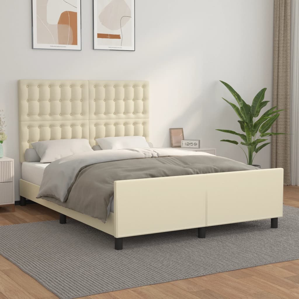 Bettgestell mit Kopfteil Creme 140x190 cm Kunstleder