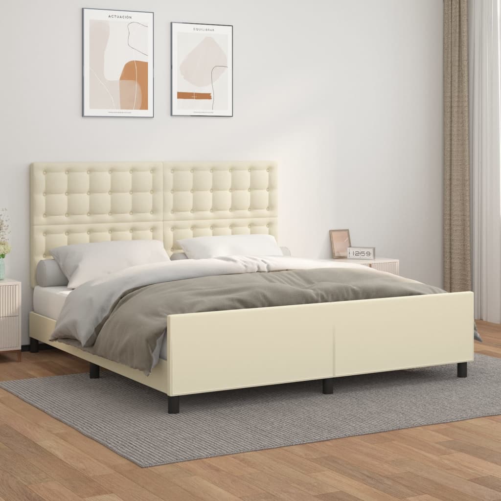 Bettgestell mit Kopfteil Creme 160x200 cm Kunstleder