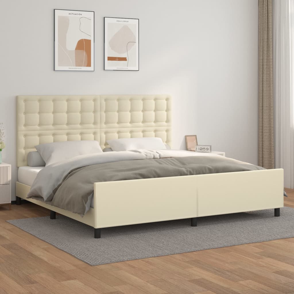 Bettgestell mit Kopfteil Creme 200x200 cm Kunstleder