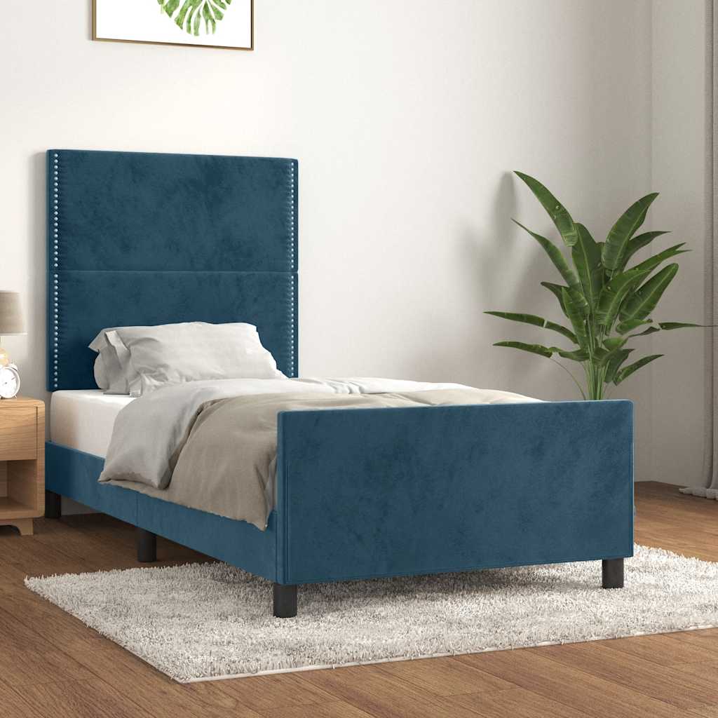 Bettgestell ohne Matratze Dunkelblau 90x190 cm Samt